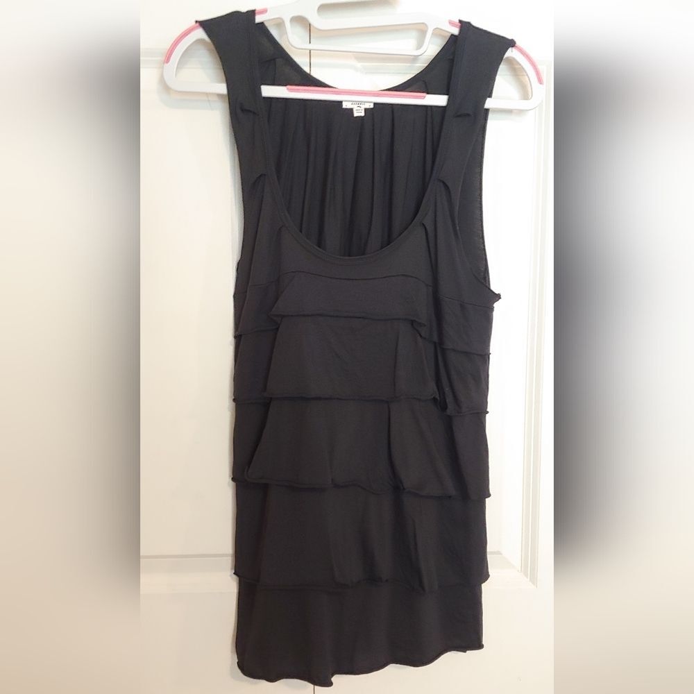 Wilfred Aritzia Black Tank Top w Tiered Front Sz XXS - 15" Pit to Pit